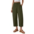 thumbnail image 3 of VBVC Women's Cotton Linen Drawstring Cropped Pants , Wide Leg Capri Pants For Women , Ladies' Lightweight Elastic Waist Trousers with Pockets,Army Green,S-2XL, 3 of 7