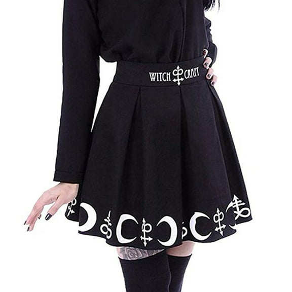 Babysbule Skirt for Women Plus Size Women Gothic Punk Witchcraft Moon Spell Symbols Pleated Mini Skirt