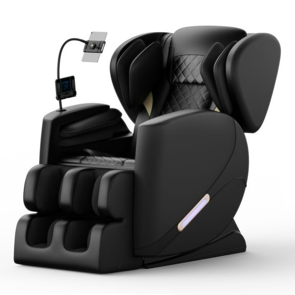 Aukfa Zero Gravity Full Body Massage Chair with Heating, Retractable Footrest, Leather, Black