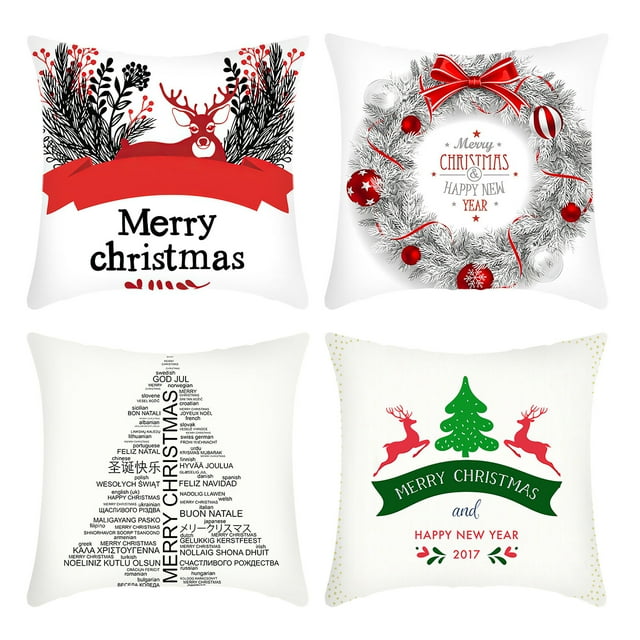 kurtrusly 4 Pcs Housses de Coussin Thème de Noël 18*18 Pouces Canapé Housse de Coussin Réutilisable pour Salon Canapé