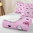 thumbnail image 4 of Homewish Girly Cute Halloween Ghost Quilt Full,Heart Bat Pumpkin Pattern Full Bedspread Sets,Light Pink Black,3 Pieces, 4 of 7