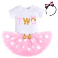thumbnail image 3 of IBTOM CASTLE Toddler Baby Girls 1st 2nd 3rd Birthday Outfit Polka Dots Romper Tutu Skirt Mouse Ears Headband Cake Smash Clothes for Photo Props 2 Years Pink, 3 of 8