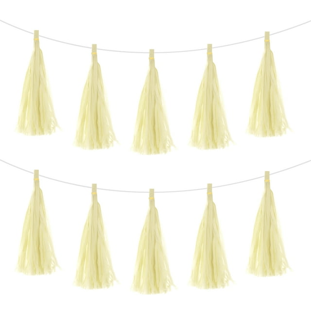 25uds Guirnalda Flecos Crema Banner con Cuerda Borlas Papel Seda Borlas Fiesta Kits Bricolaje para Decoración Fiesta Boda Cumpleaños