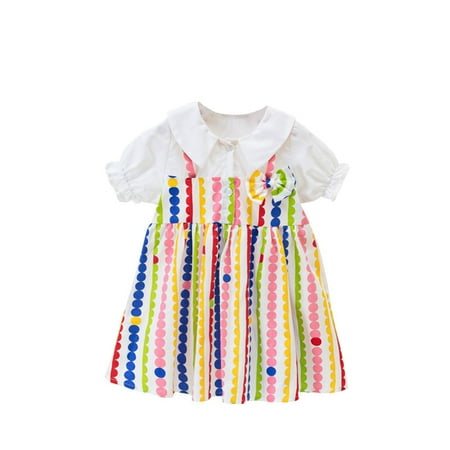 

Dresses for Girls Short Sleeve A Line Short Dress Dot Pink 110