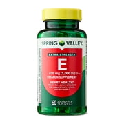 Spring Valley Extra Strength Vitamin E Supplement D-Alpha Softgels for Heart Health, 670 mg (1,000 IU), 60 Count