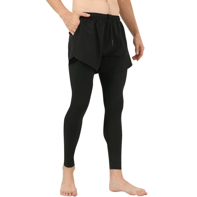 Pantalons de Sport 2-en-1 pour Hommes, Bodycon Extensible, Respirants, Course, Basketball, Entraînement Physique