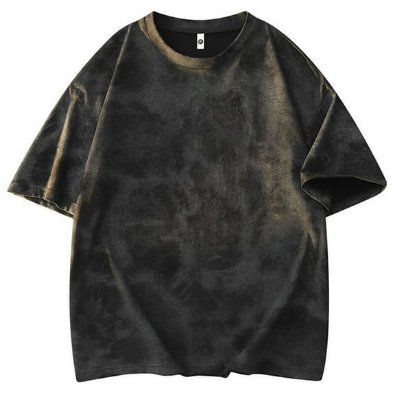 Men's Acid Wash T-Shirts Summer Plus Size Crewneck Short Sleeves Blouse Casual Fashion Loose Vintage Basic Tee Tops