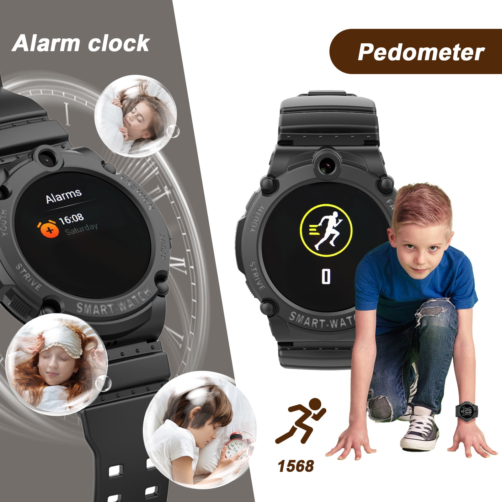 PTHTECHUS S02 Smart Watch for Boys Girls Smartwatch for Kids with 4G SIM GPS Video Call Pedometer MP3 Flashlights Calculator Alarm Clock Children Holiday Gift Black