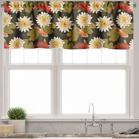 Ambesonne East Valance Pack of 2, Japan Inspired Lotus Koi, 54"X18", Burnt Sienna Orange