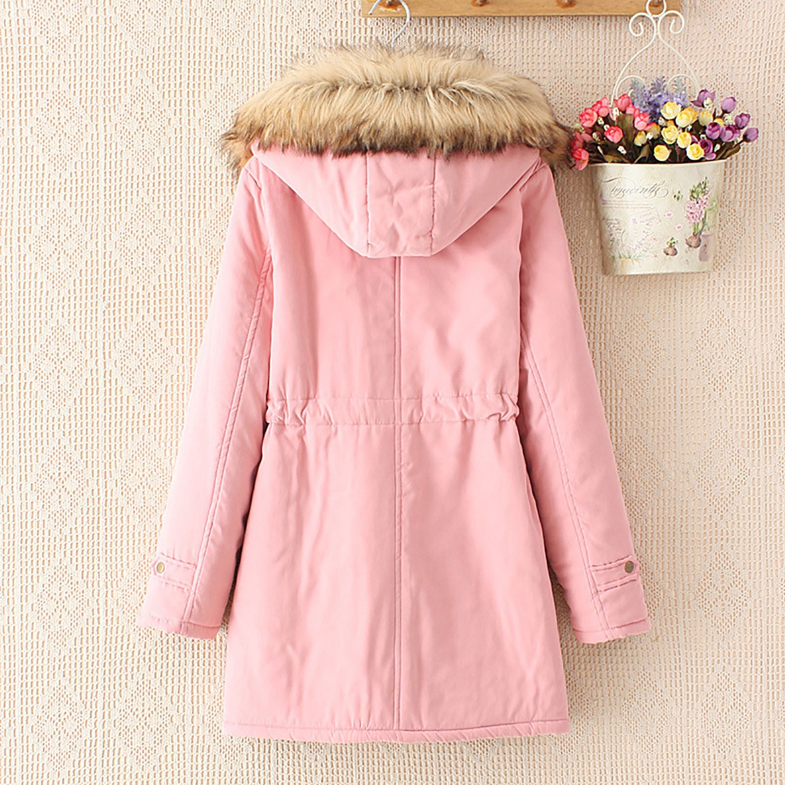 Hfyihgf Women s Hooded Winter Coat Long Warm Fleeced Lined Long Jackets Thicken Zip Up Faux Fur Hooded Parka Coat with Pockets Pink S