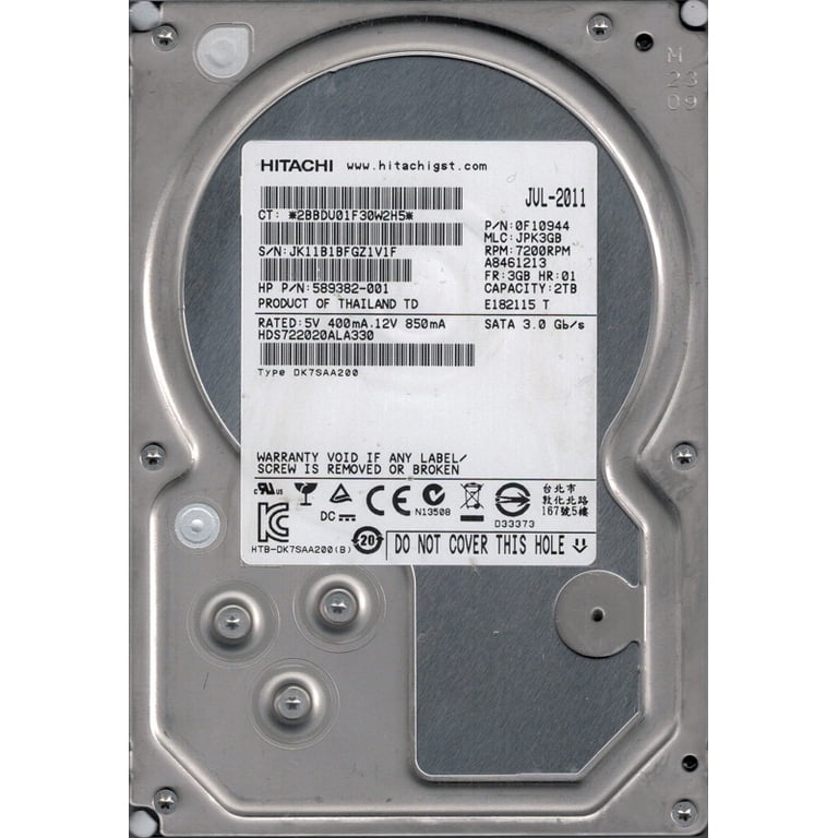 HDS722020ALA330 P/N: 0F10944 MLC: JPK3GB Thailand Hitachi 2TB HDS722020ALA330 P/N: 0F10944 MLC: JPK3GB Thailand Hitachi 2TB