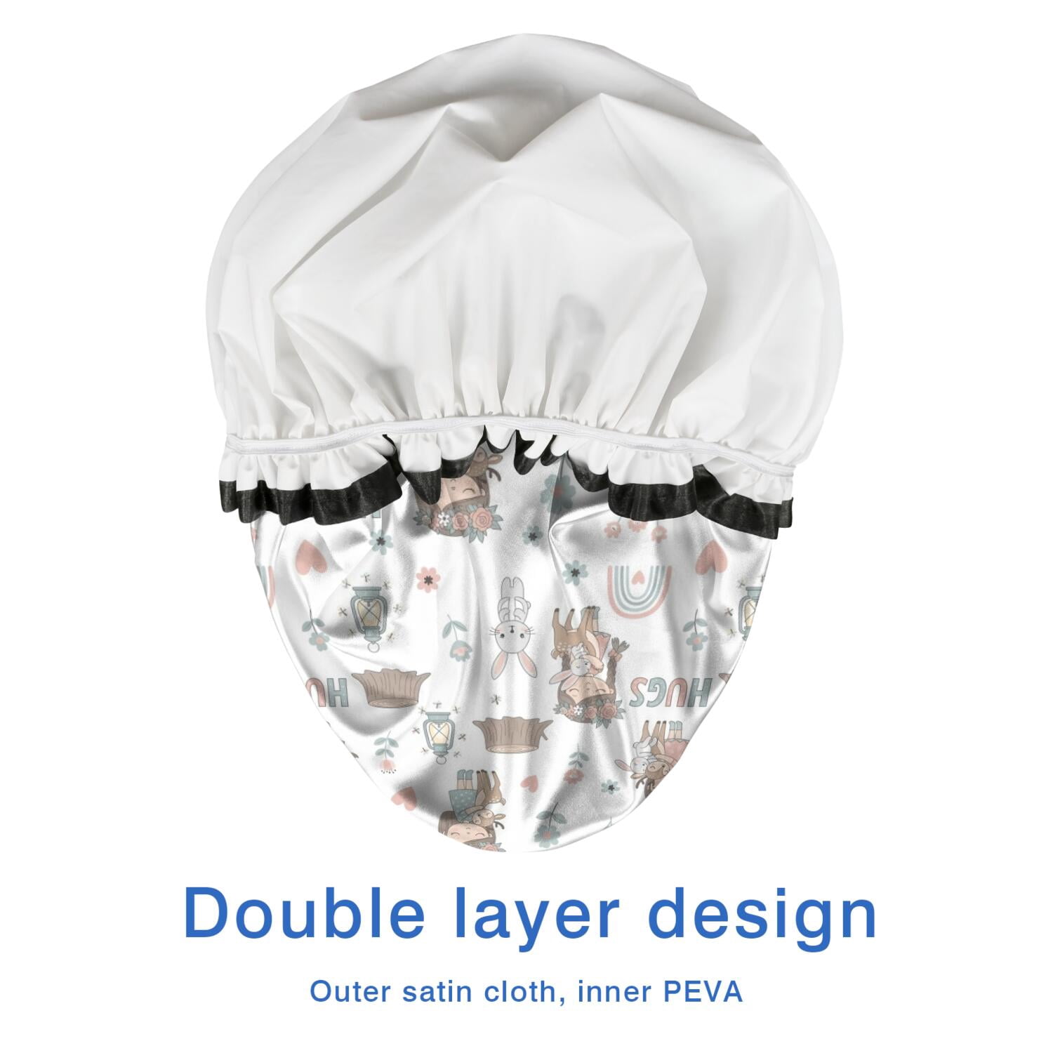 Shower Caps,White Forest Girl Pattern Waterproof Shower Cap for Women 4 Pieces,Double Reusable Hair Cover for Shower PEVA Elastic Stretch Hem