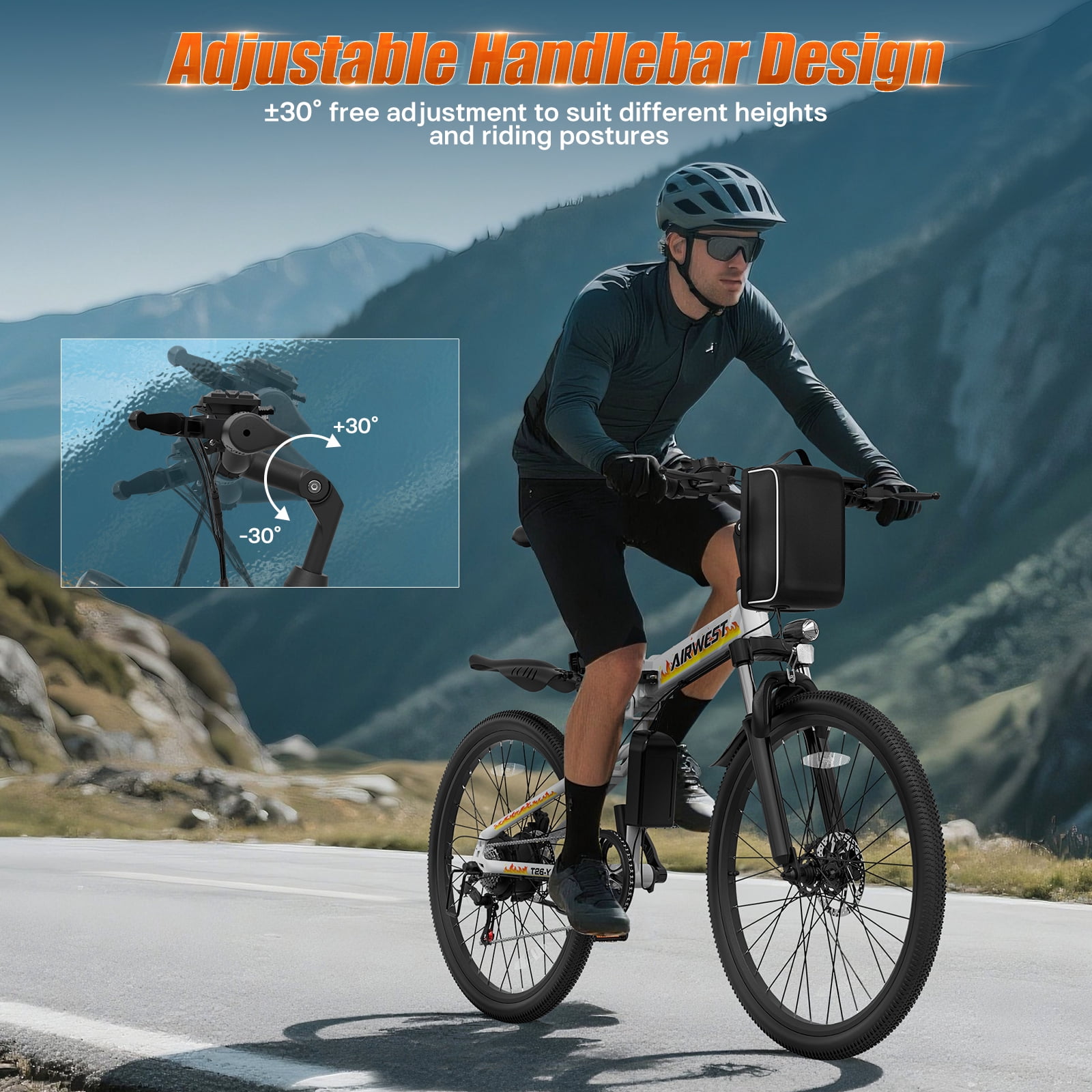 AIRWEST 26″ Folding Electric Bike – Peak 750W Motor, 48V Removable Battery, Up to 50-Mile Range, 7-Speed Gears, Front & Rear Suspension, Dual Disc Brakes – Adult Commuter/City/Off-Road E-Bike