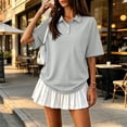 thumbnail image 2 of Polo Shirts for Women Button Collared Summer Short Sleeve Tops Lightweight Work Golf Shirt Womens Blouses Light Gray L, 2 of 9