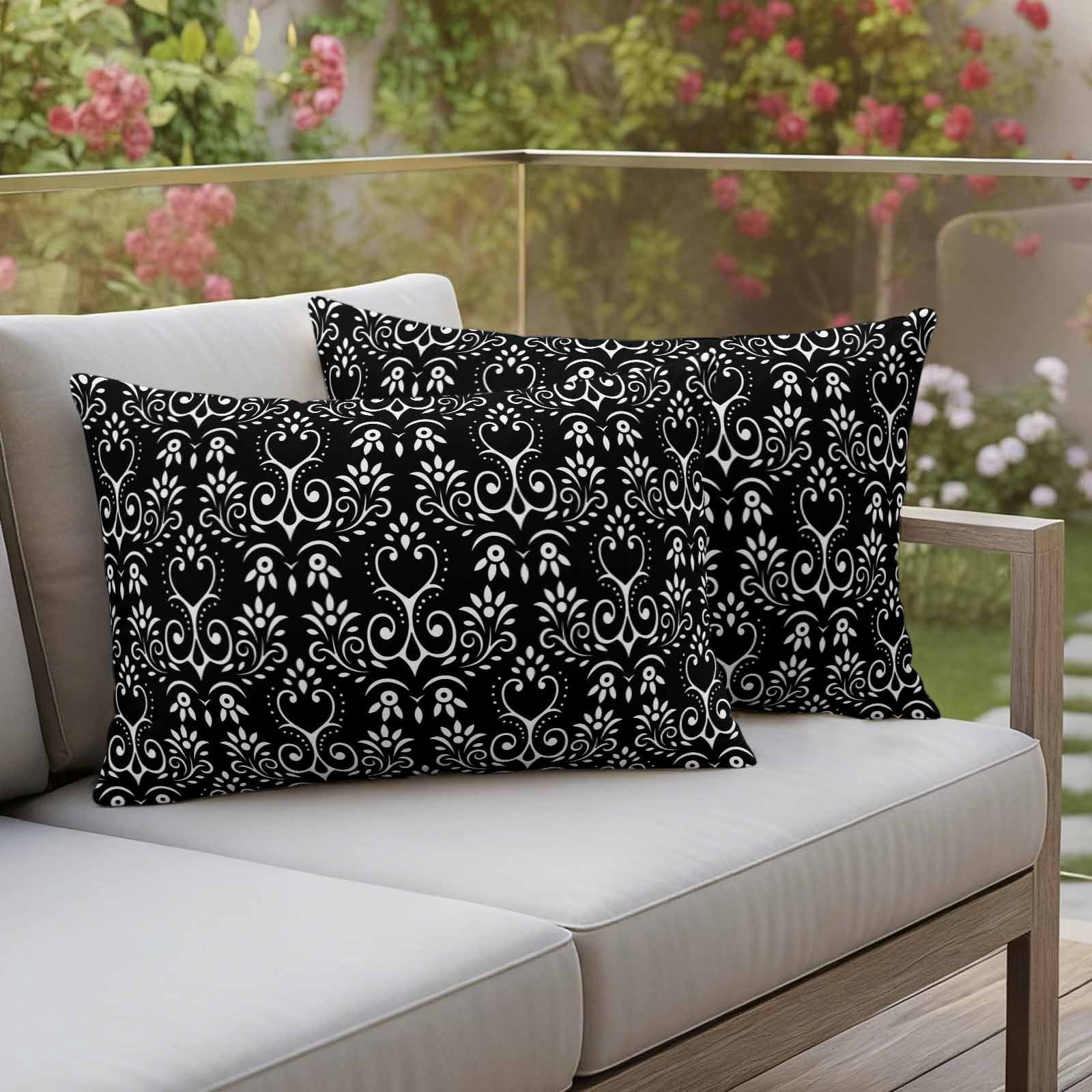 Black Spring Floral Outdoor Waterproof Pillow Covers, Modern Abstract Art Farmhouse Decorative Rectangle Throw Pillowcase Sofa Cushion Sham for Patio/Couch/Chair, 20"x12" 2 Pack