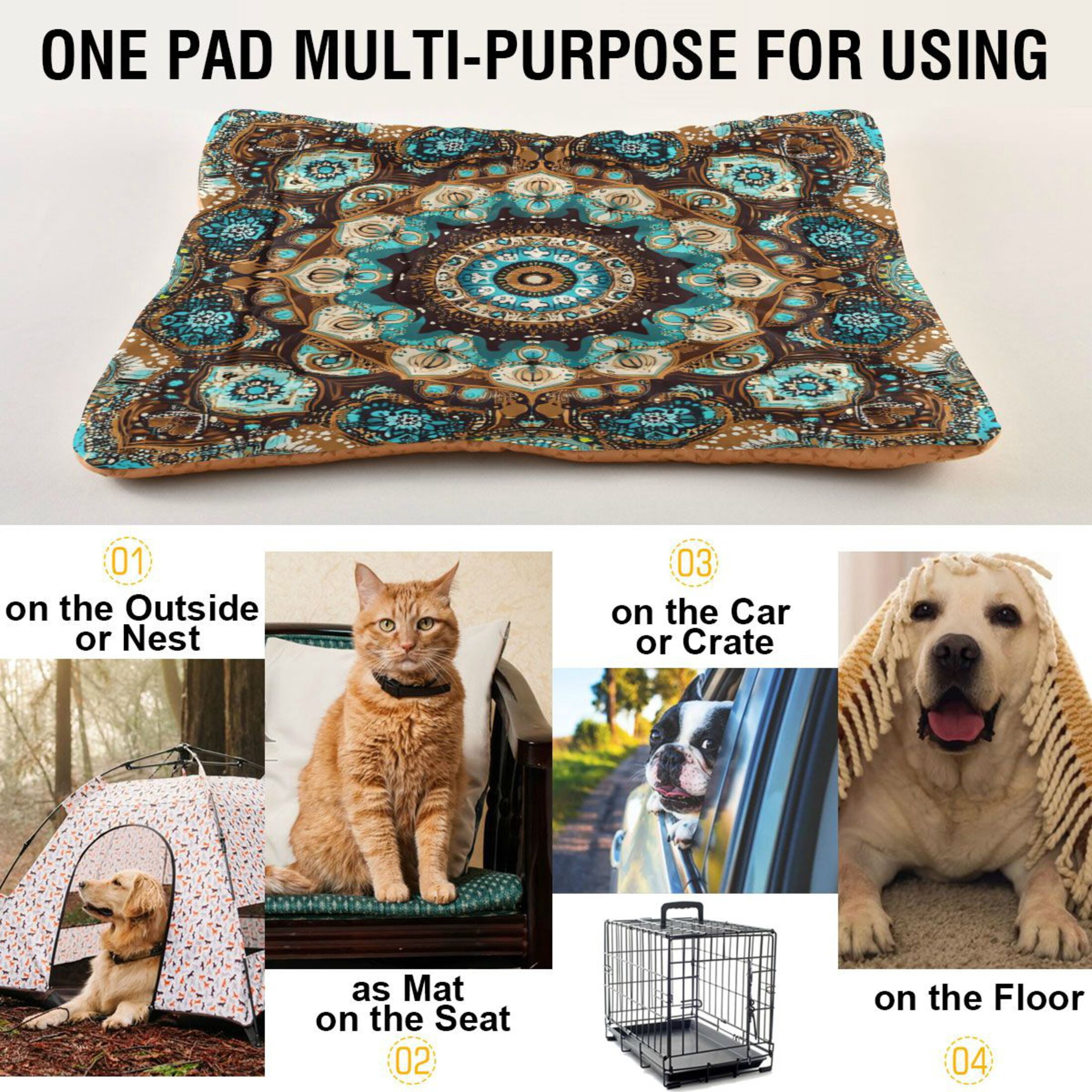 Qxltty Traditional Boho Pattern Ped Pad Wear-resistant and Hard to Bite Through Sleeping Pad for Small Medium Large Dogs Winter Pet Bed 36×24in