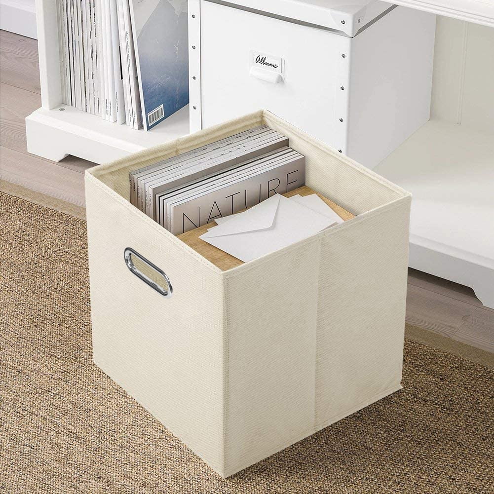 PinkSheep Collapsible Fabric Cube Storage Bins, 11" Storage Cubes Basket Organizer Bins with Handles for Closet, Beige, 6 Pack