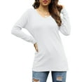thumbnail image 6 of SHIBEVER Womens Top Fall Long Sleeve T Shirts Casual V Neck Tops Dressy Fashion Loose fit Workout Tunics Comfortable Shirt Tops Blouses White, 6 of 7