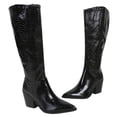 thumbnail image 3 of Berness Women Knee High Western Cowboy Boots Side Zippers Block High Heel Pointed Toe Snakeskin Print LILIBETH Black Patent 6.5, 3 of 6