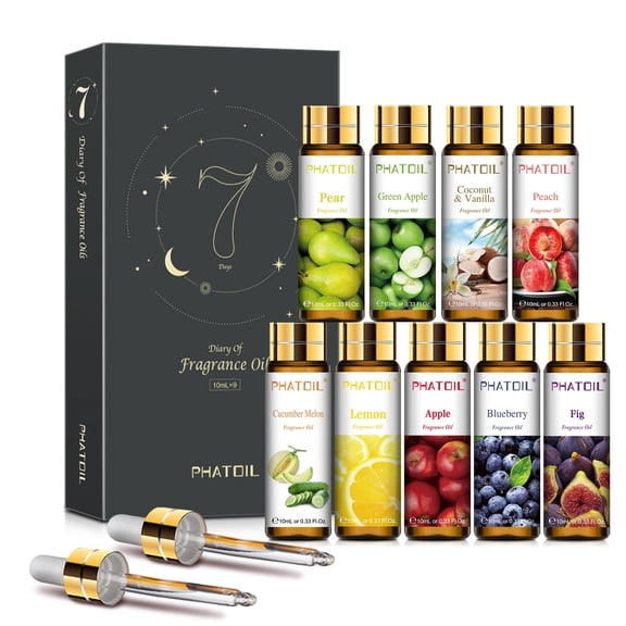 PHATOIL Fruit Fragrance Oil 9 Blends Set - Perfect for Candle Making, Freshie Scents, Diffuser Oil Scents
