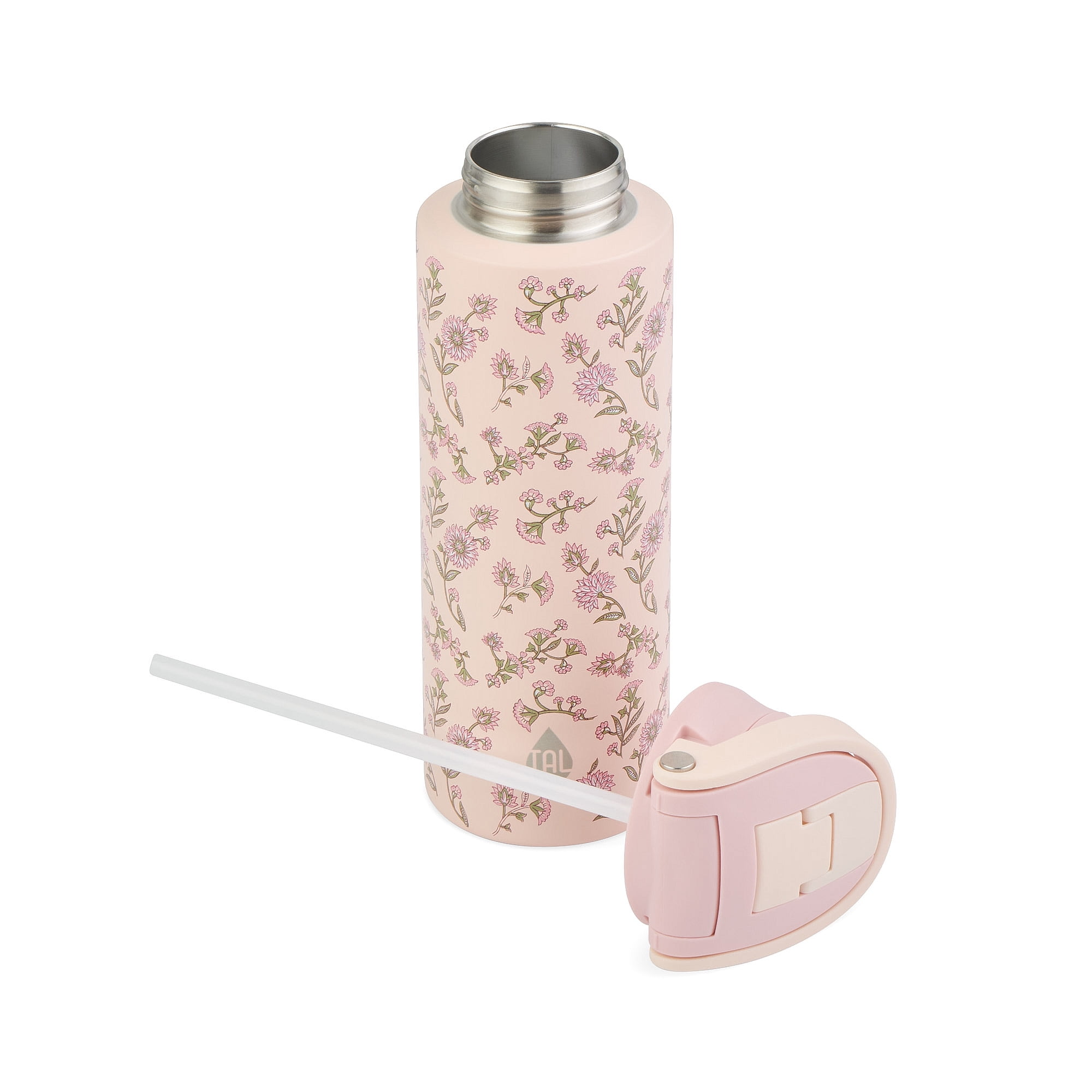 TAL Stainless Steel 2-in-1 Straw and Chug Water Bottle with Push Lid 24 fl oz, Pink Floral, TAL 24oz 2-in-1 - Pink Floral
