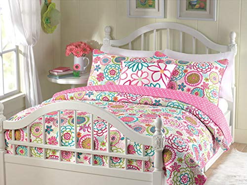Bedspreads Twin - 2 Piece: 1 Quilt + 1 Standard Sham Cozy Line Home Fashions Mariah Pink Polka Dot Colorful Reversible Quilt Bedding Set Coverlet 