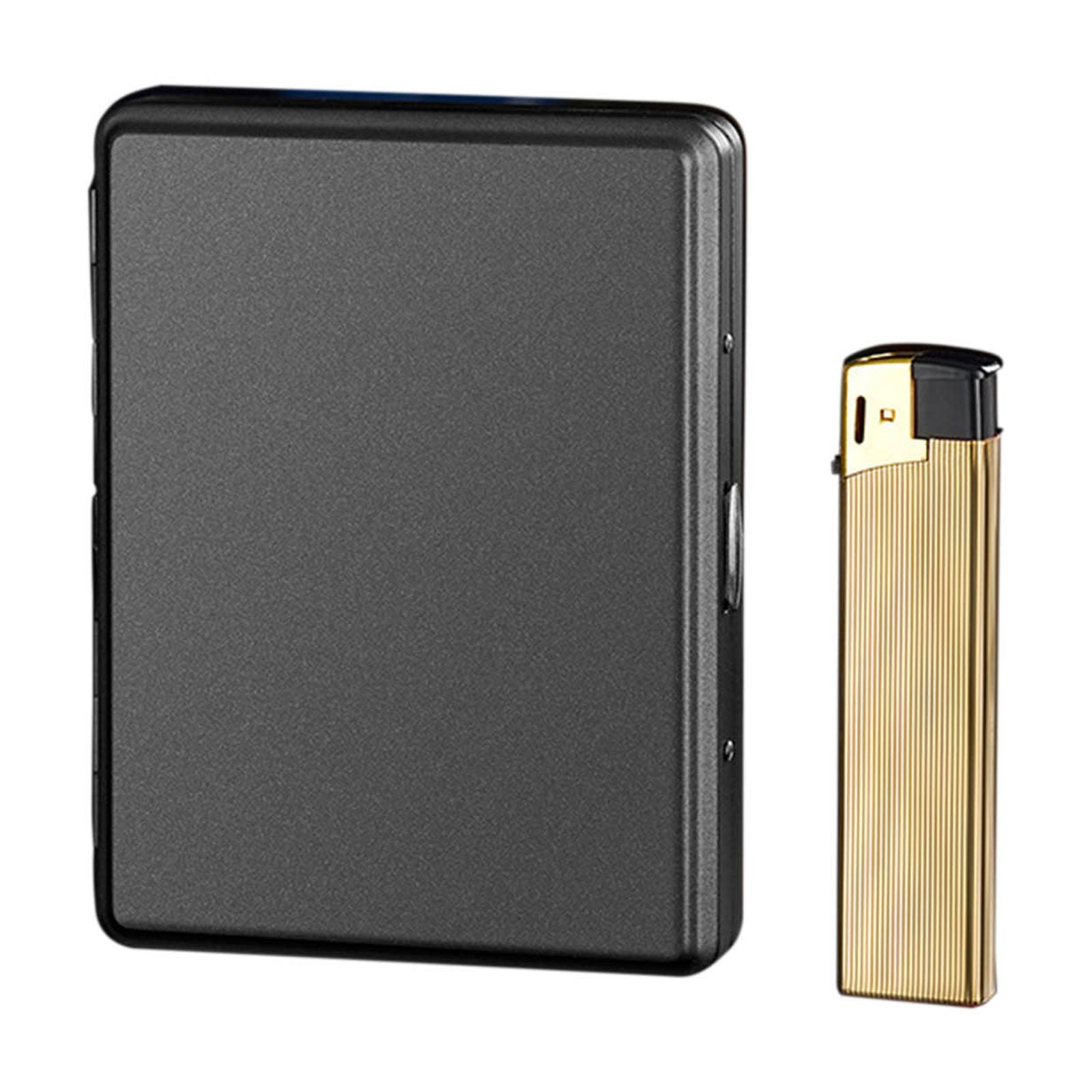 Cigarette Case Lighter Set | 20 Capacity Thick Cigarettes | Synthetic  Leather Metal | Humidity-Proof Wrinkle Resistance | Portable Sturdy  Container | 107x82x19mm | Gold Black Gray | 1 Pack