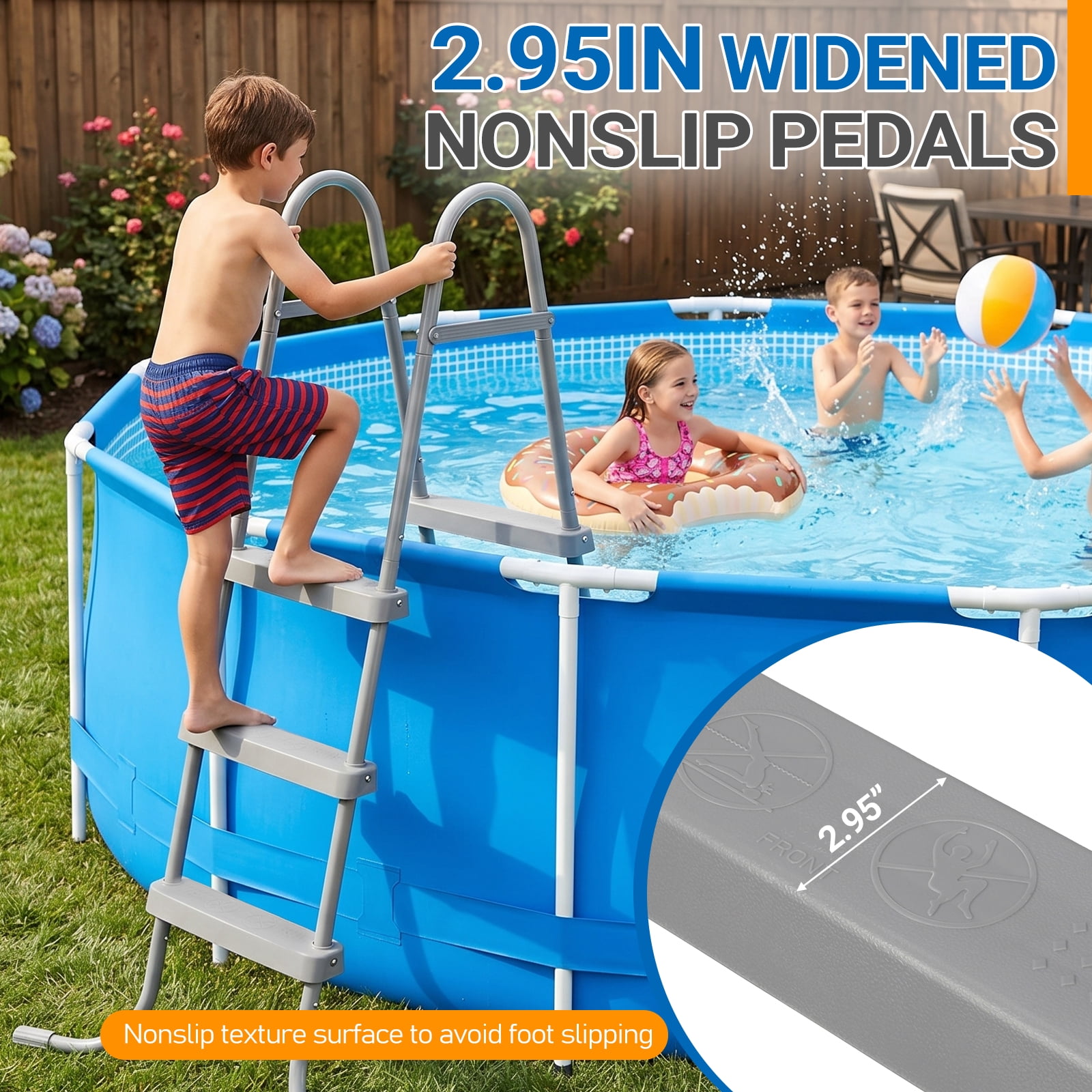 Ktaxon 3-Step 43" Steel Above Ground Pool Ladder, Heavy Duty Non-Slip, Gray