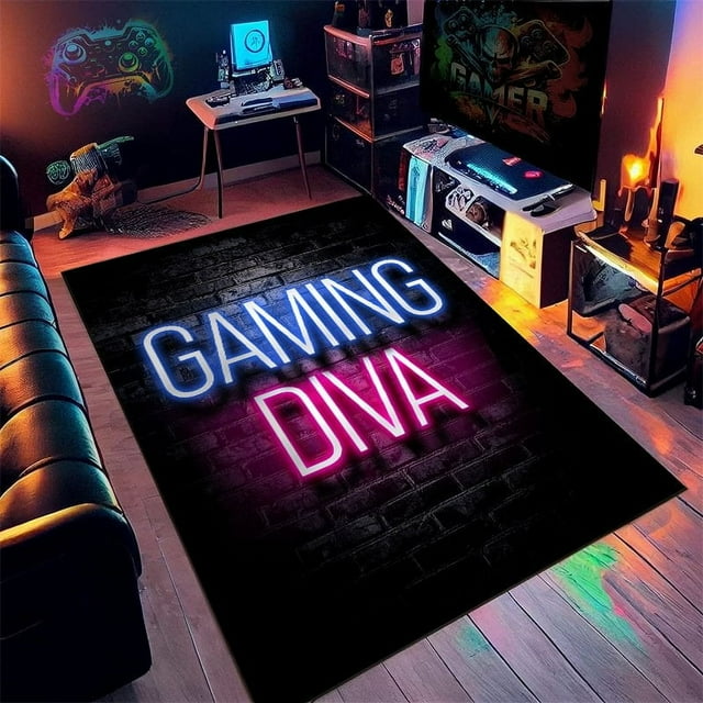 LNGOOR Gamer Rug for Boys Room Non-Slip 3D Cool Printed Gaming Rug for Boys Room Game Room Living Room Sofa Floor