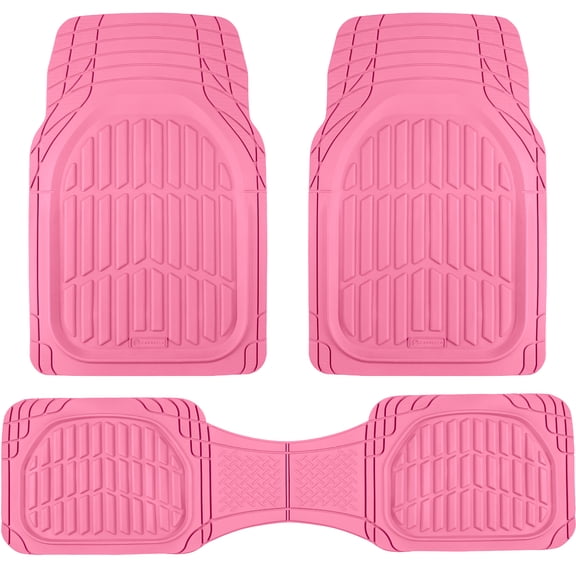 Carbella Pink Car Mats, 3 Piece Full Set Waterproof Trim-to-Fit Pink Floor Mats for Cars Trucks SUV, Deep Dish All-Weather Pink Car Floor Mats, Flexible Rubber Automotive Floor Mat Set for Women
