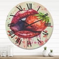 thumbnail image 2 of Designart 'Red Girl Lips Eating A Strawberry' Modern Wood Wall Clock, 2 of 5