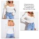 thumbnail image 5 of Camiseta para mujer Top elegante Puff manga larga Slim Fit Color puro tejido acanalado sin espalda Pollover blanco S, 5 of 6