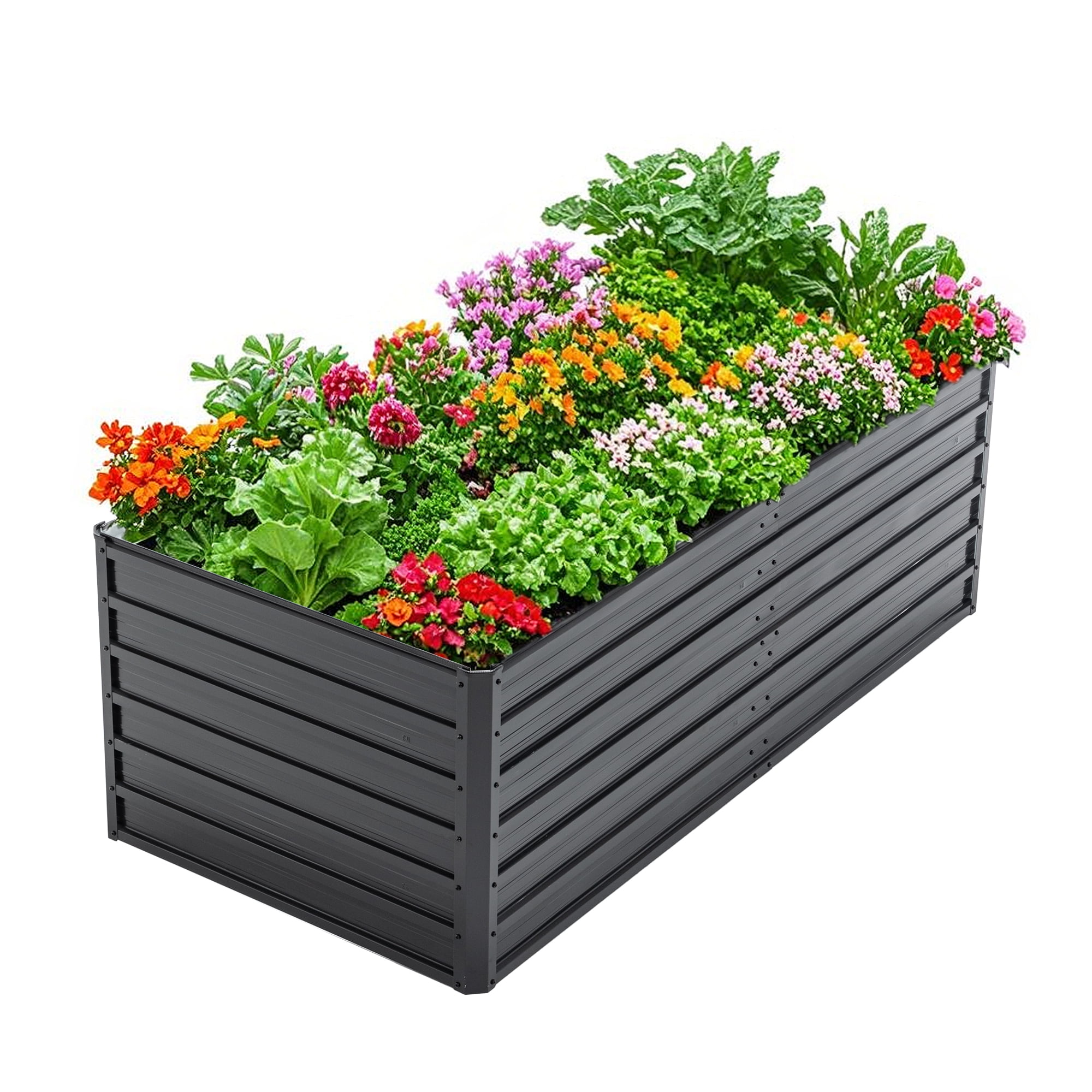 6×3×2 FT Black Galvanized Metal Raised Garden Bed, Reinforced Rustproof Outdoor Planter Box for Vegetables Herbs Flowers Succulents, Open Bottom Design with Install Gloves Included