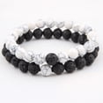 thumbnail image 2 of Xiao Hua Pulsera de cuentas hecha a mano, ideal para hombres y mujeres, con cuentas de piedra volcánica natural (negro y blanco), 2 of 2