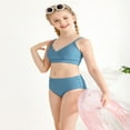 thumbnail image 6 of GYRATEDREAM Girl's Cute Two Piece Swimsuit V Neck Spaghetti Strap Wireless Bikini Set Kids Tankini Bathing Suit Sport Swimwear for 8-9Y Haze Blue, 6 of 9