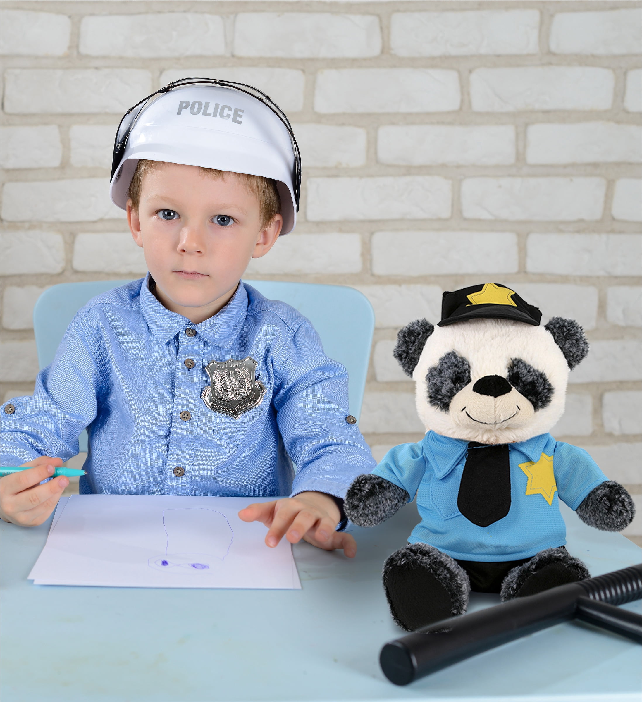 DolliBu Sitting Panda Police Officer Plush Toy - Soft Panda Cop Stuffed Animal Dress Up with Cute Cop Uniform and Cap Outfit - Perfect Gift - 9 Inches