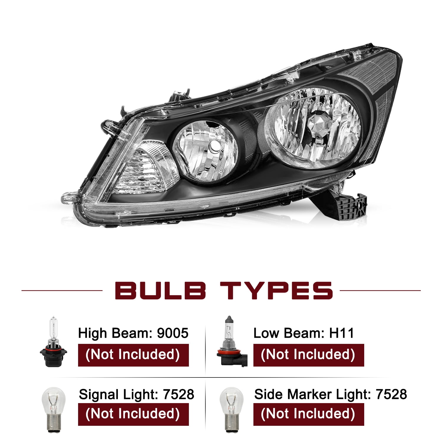 For 2008-2012 Honda Accord Sedan 4Dr Black Clear Headlights Assembly Pair
