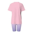 thumbnail image 3 of HOZADOIE Pink Two Piece Sets for Women Spring Summer Stylish Solid Color Short Sleeve V Neck Versatile T Shirt Top Elastic Waist Flattering Casual Shorts Breathable Matching Sets, 3 of 5