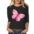 thumbnail image 1 of Fgnfyis T-Shirts pour Femmes Sensibilisation au Cancer Haut Décontracté Col Rond Manches Trois-Quarts Design Imprimé pour Usage Quotidien et Occasions Festives Printemps Été Automne Hauts pour Femmes Noir G, 1 of 4