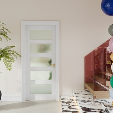 30" x 80" 5-Panel Frosted Glass Interior Door Slab, Slab Door for Pantry Pocket Laundry Bathroom French, Solid Core Pre-Assembled Panel Without Hardware, White