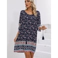thumbnail image 5 of Zeagoo Sundress with Sleeves Women Casual Beach Summer Dress Boho Tassel Tie Neck 3/4 Long Sleeve Short Floral Print Flowy Cover Up Sundresses, 5 of 6