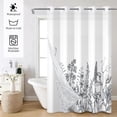 thumbnail image 2 of MIZHONA Vintage Grey Floral No Hooks Shower Curtains with Snap in Liner Black and White Fabric Bathroom Curtain,71"× 83", 2 of 7