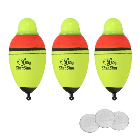 1.8oz Lighted Fishing Slip Bobbers EVA Green Red LED Light Up Fishing Float with Battery, Yellow, 3 Pack