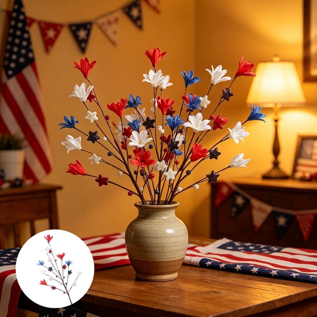 1PC Independence Day Simulation Flowers Peonies Chrysanthemums Silk Flowers Fake Flowers Home Decoration Cuttings Simulation Flowers