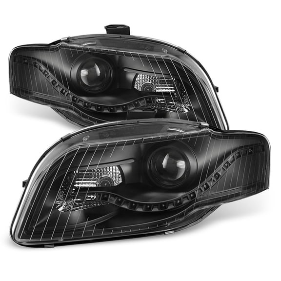 Blk 2006-2008 Audi A4 S4 B7 [R8 Style]LED DRL Halogen Type Projector Headlights