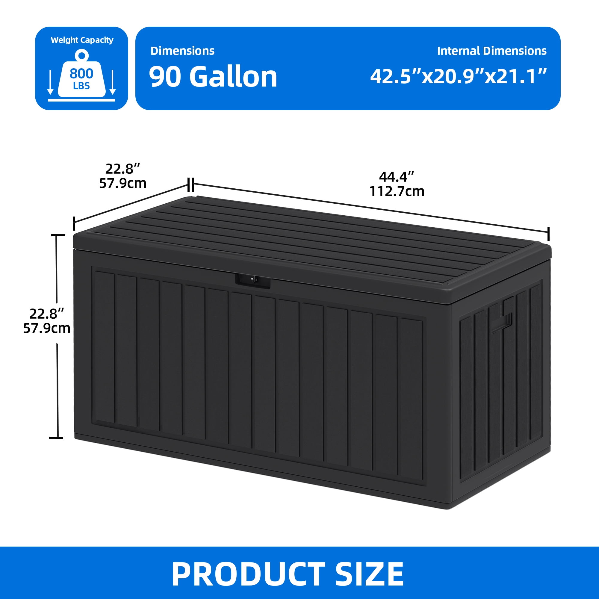 Dextrus 90 Gallon Double-Wall Resin Deck Box, Black Waterproof Weather Resistant Outdoor Storage Box, Lockable Container with 450lbs Heavy-Duty Seating for Patio, Garden Tools & Outdoor Essentials