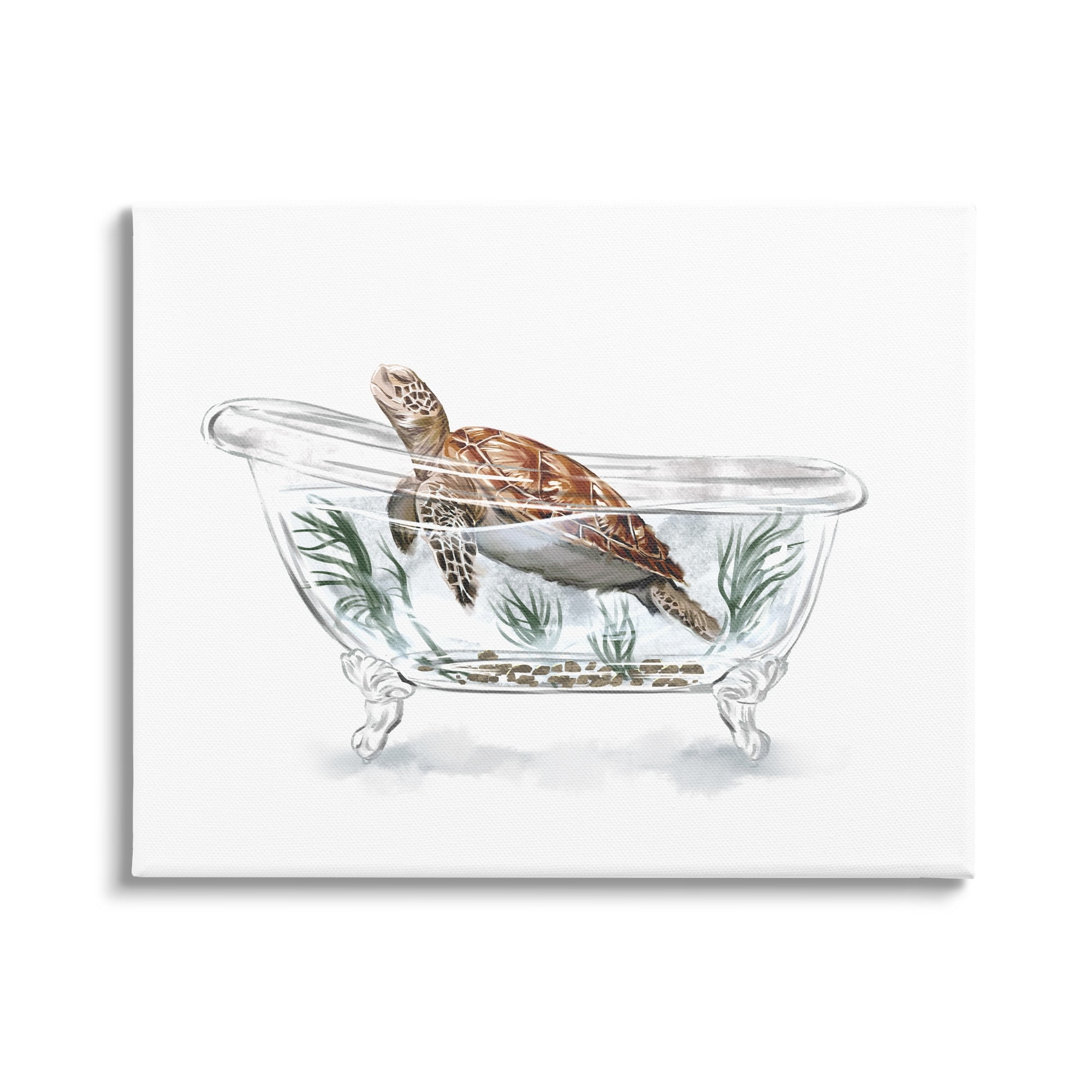 Stupell Turtle Swimming Bathroom Tub Animals & Insects Painting Gallery Wrapped Canvas Print Wall Art