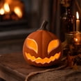 thumbnail image 3 of Halloween Pumpkin Decor 5 Inch Ceramic Pumpkin Lantern Jack O Lantern Lights Light Up Pumpkin for Indoor Halloween Table Decor Halloween Party Home Display, 1 Pack, 3 of 6