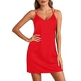 thumbnail image 2 of Aimik Nightgown Dress for Women Summer Solid Color Bedroom Mini Dress Knee Length Glossy Soft Sleepwear Slip Dress, 2 of 6