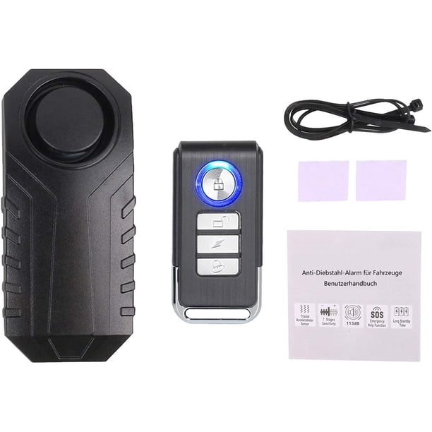Alarma de bicicleta mejorada con control remoto, alarma antirrobo impermeable de 113 dB con ajuste de volumen y sensibilidad para bicicleta, motocicleta, scooter, automóvil, remolque